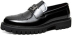 Platform Loafer Leather-Look Metal Bit Slip-On Black – Roven