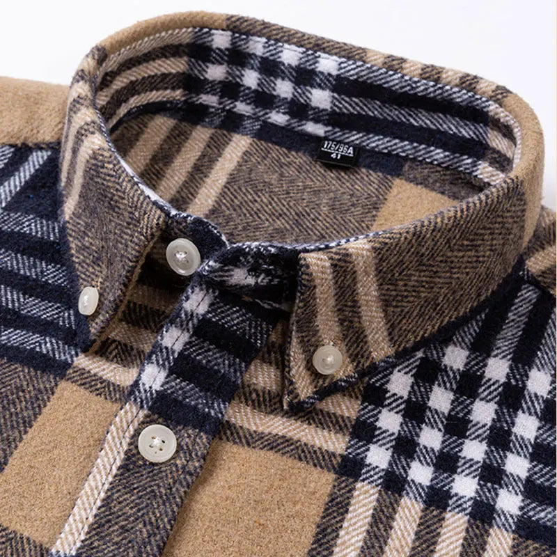 Cotton Flannel Shirt Brushed Texture Button-Down – Farro