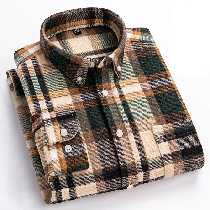 Cotton Flannel Shirt Brushed Texture Button-Down – Farro
