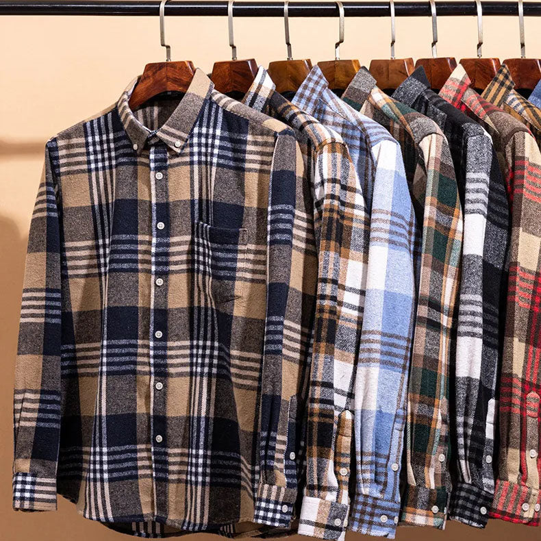 Cotton Flannel Shirt Brushed Texture Button-Down – Farro