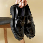 Platform Loafer Leather-Look Metal Bit Slip-On Black – Roven