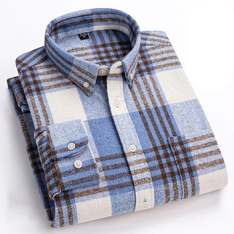 Cotton Flannel Shirt Brushed Texture Button-Down – Farro