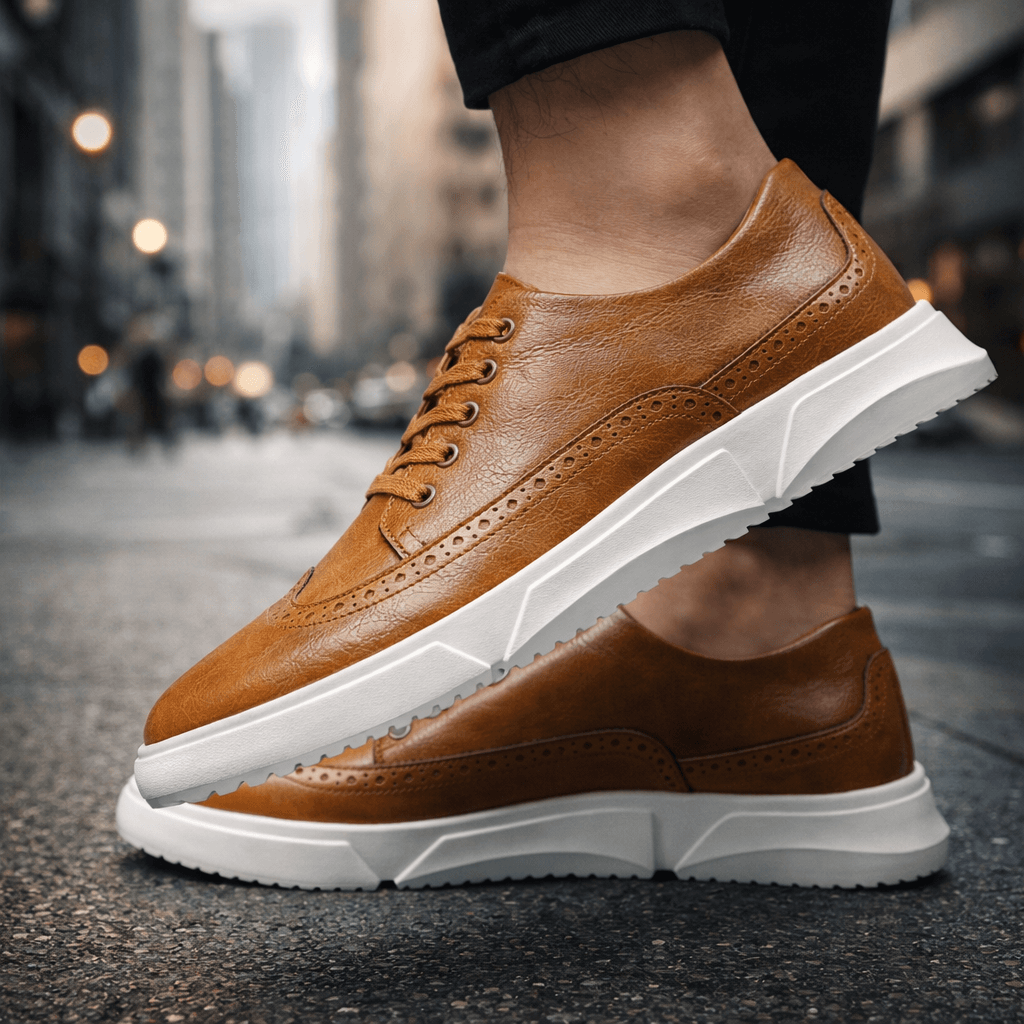 Leather Brogue Sneaker Lace-Up Cushioned Sole – Fenron