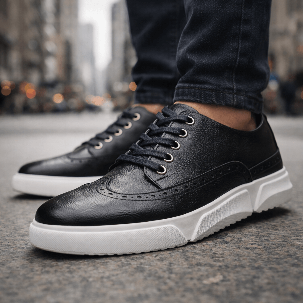 Leather Brogue Sneaker Lace-Up Cushioned Sole – Fenron