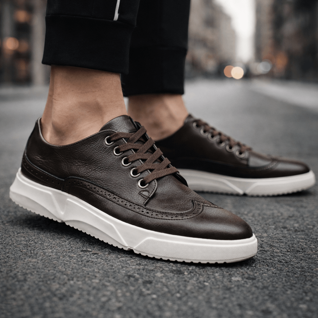 Leather Brogue Sneaker Lace-Up Cushioned Sole – Fenron