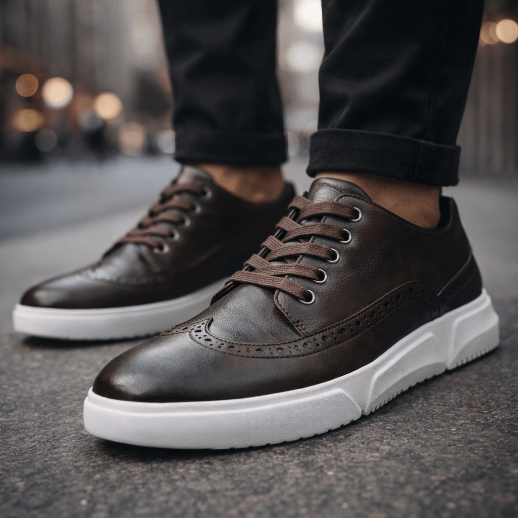 Leather Brogue Sneaker Lace-Up Cushioned Sole – Fenron