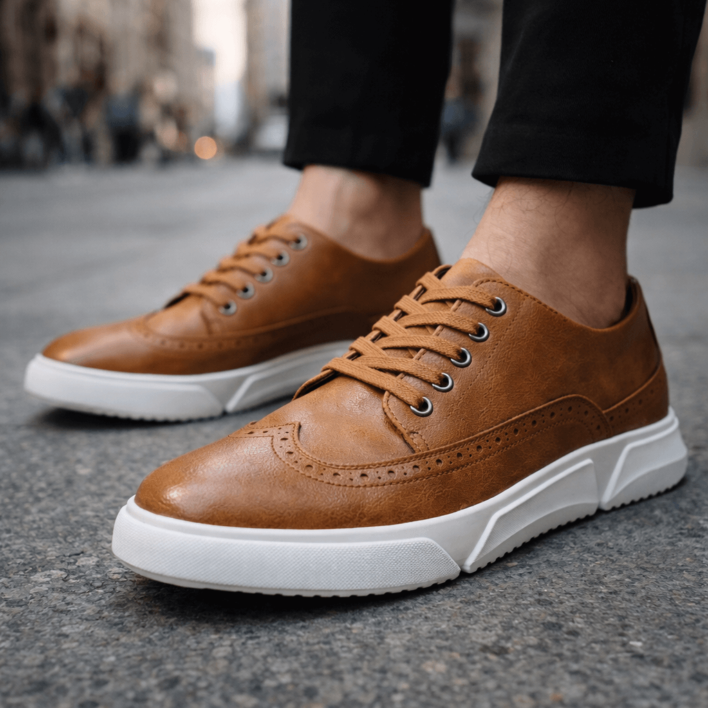 Leather Brogue Sneaker Lace-Up Cushioned Sole – Fenron
