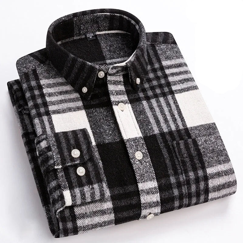 Cotton Flannel Shirt Brushed Texture Button-Down – Farro