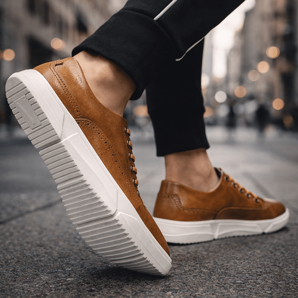Leather Brogue Sneaker Lace-Up Cushioned Sole – Fenron