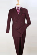 Double Breasted Suit Wool-Feel Peak Lapel 6-Button Burgundy – Brenval