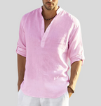 Band Collar Long Sleeve Shirt Relaxed Fit in White – Reef
