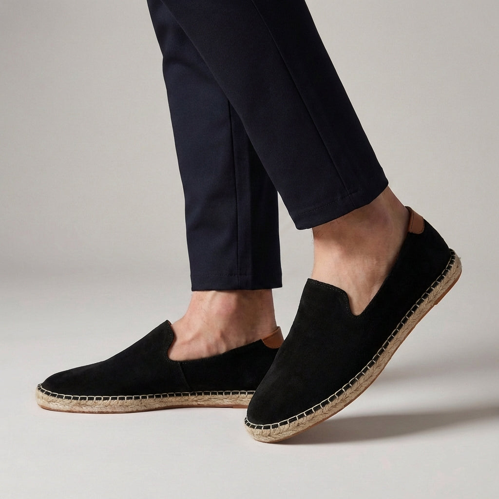 Suede Slip-On Espadrille Jute Rope Sole Blanket Stitch – Kelso