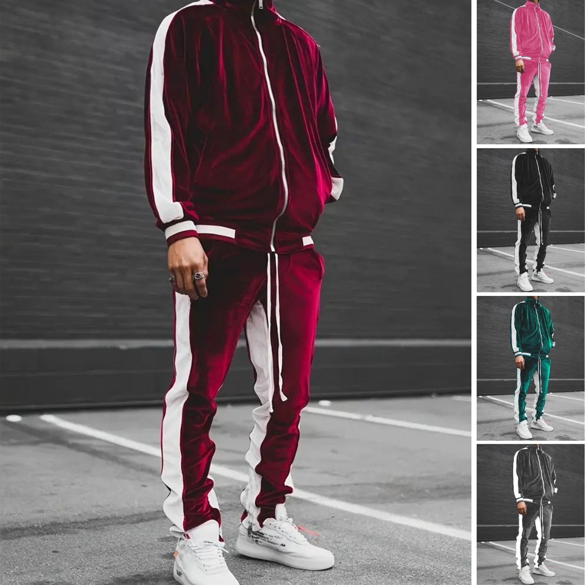 Men's Velvet Full-Zip Tracksuit Relaxed Fit Set – Morvex