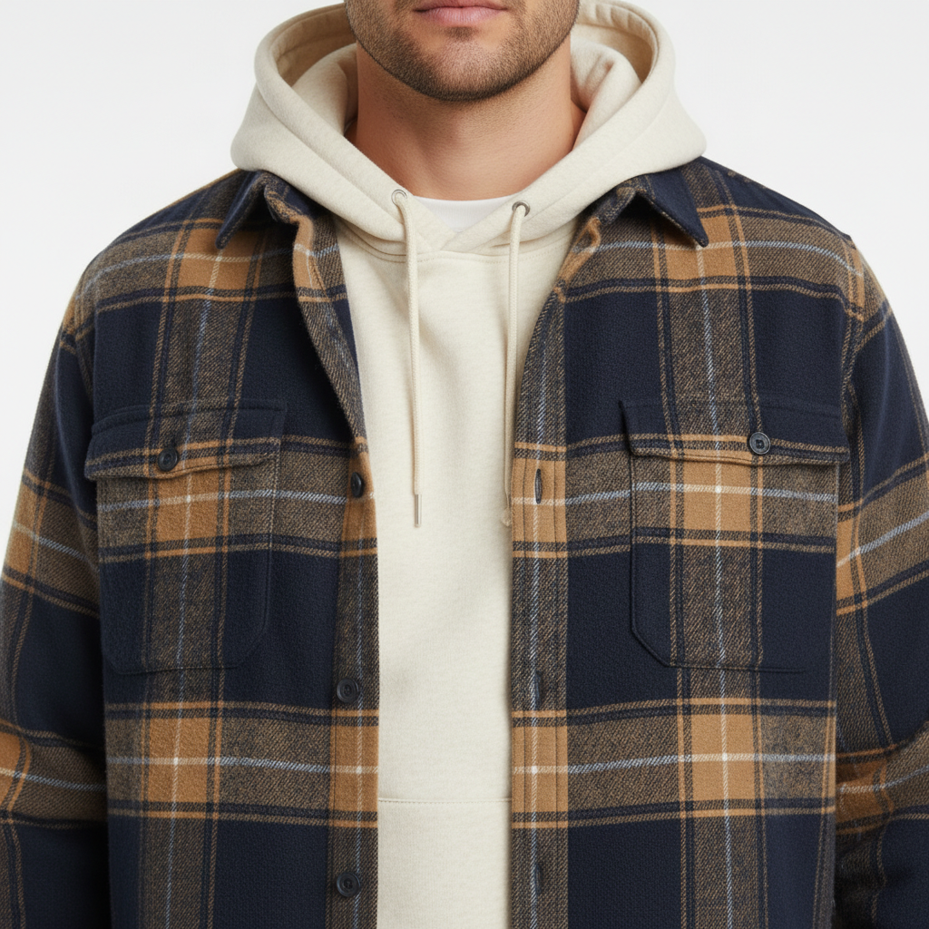 Cotton Flannel Shirt Brushed Texture Button-Down – Farro