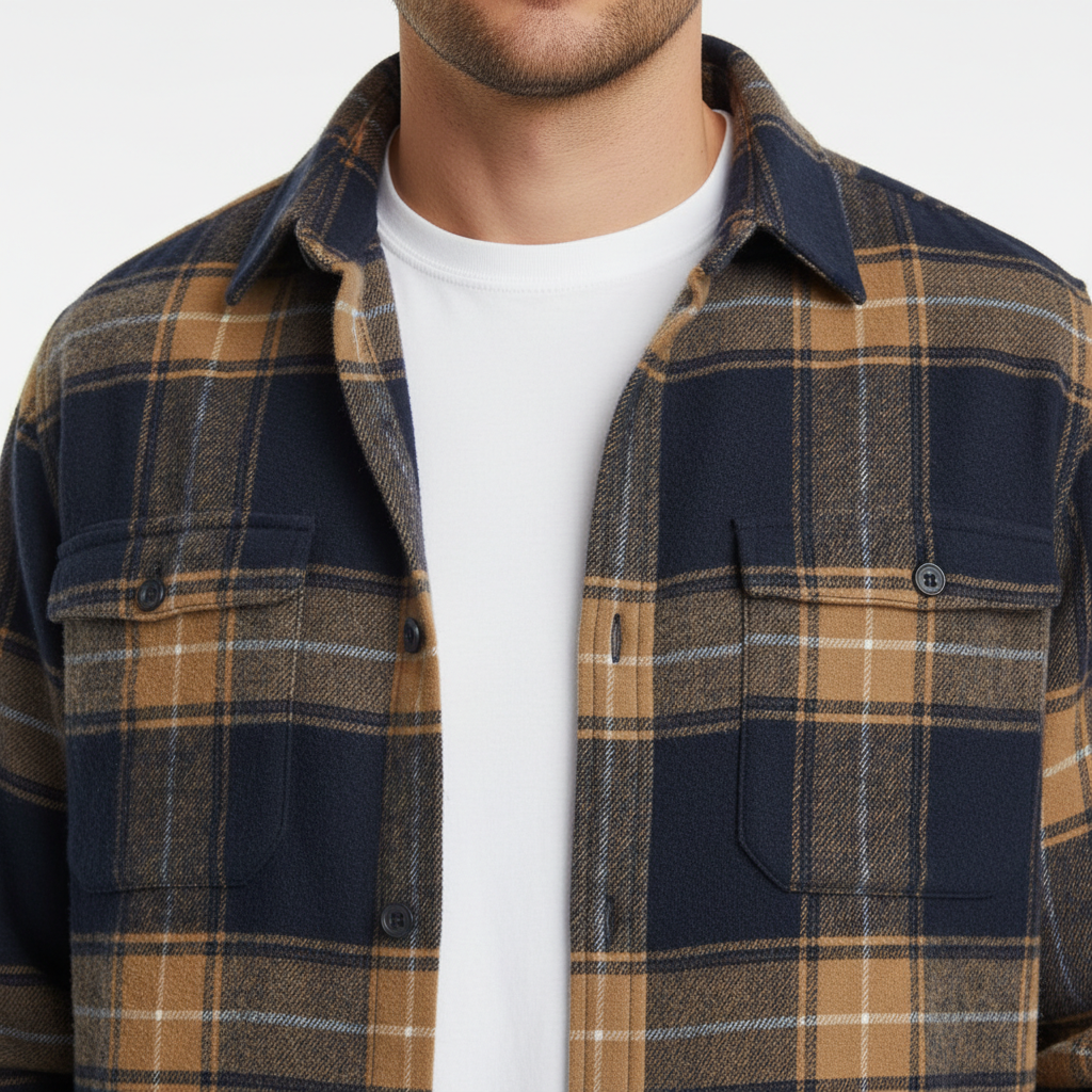 Cotton Flannel Shirt Brushed Texture Button-Down – Farro