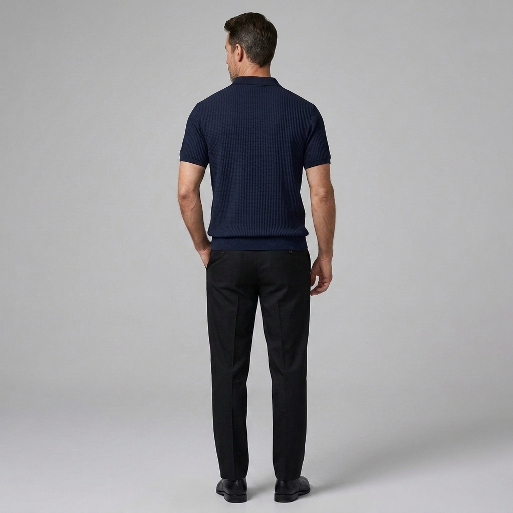 Mens Pant & Waffle Polo Set Slim Tapered 2-Piece Smart Casual – Daxel
