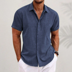 Short Sleeve Linen Blend Shirt Spread Collar Tapered Fit – Troven