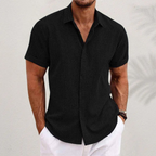 Short Sleeve Linen Blend Shirt Spread Collar Tapered Fit – Troven