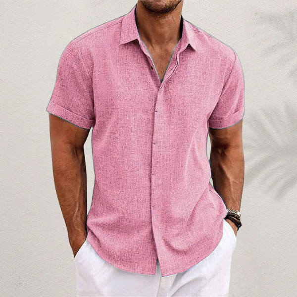 Short Sleeve Linen Blend Shirt Spread Collar Tapered Fit – Troven