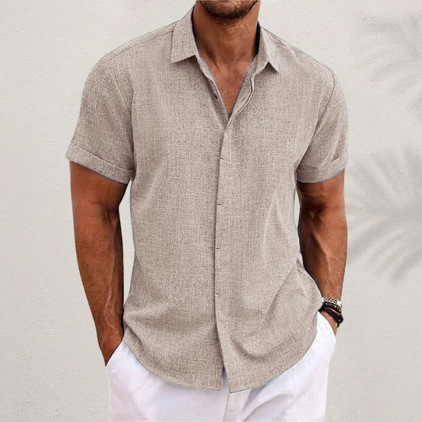Short Sleeve Linen Blend Shirt Spread Collar Tapered Fit – Troven