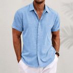 Short Sleeve Linen Blend Shirt Spread Collar Tapered Fit – Troven