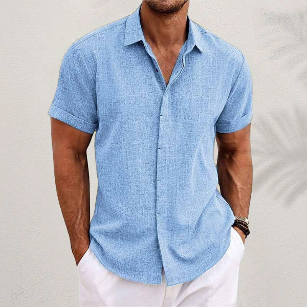 Short Sleeve Linen Blend Shirt Spread Collar Tapered Fit – Troven