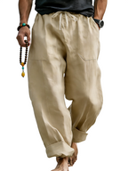 Linen Blend Drawstring Trousers Relaxed Fit – Sable