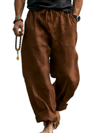 Linen Blend Drawstring Trousers Relaxed Fit – Sable