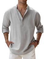 Men's Linen Cotton Blend Long Sleeve Stand Collar Shirt – Strand