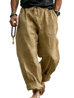 Linen Blend Drawstring Trousers Relaxed Fit – Sable