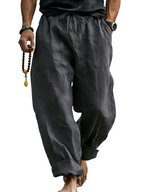 Linen Blend Drawstring Trousers Relaxed Fit – Sable