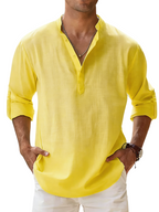 Men's Linen Cotton Blend Long Sleeve Stand Collar Shirt – Strand
