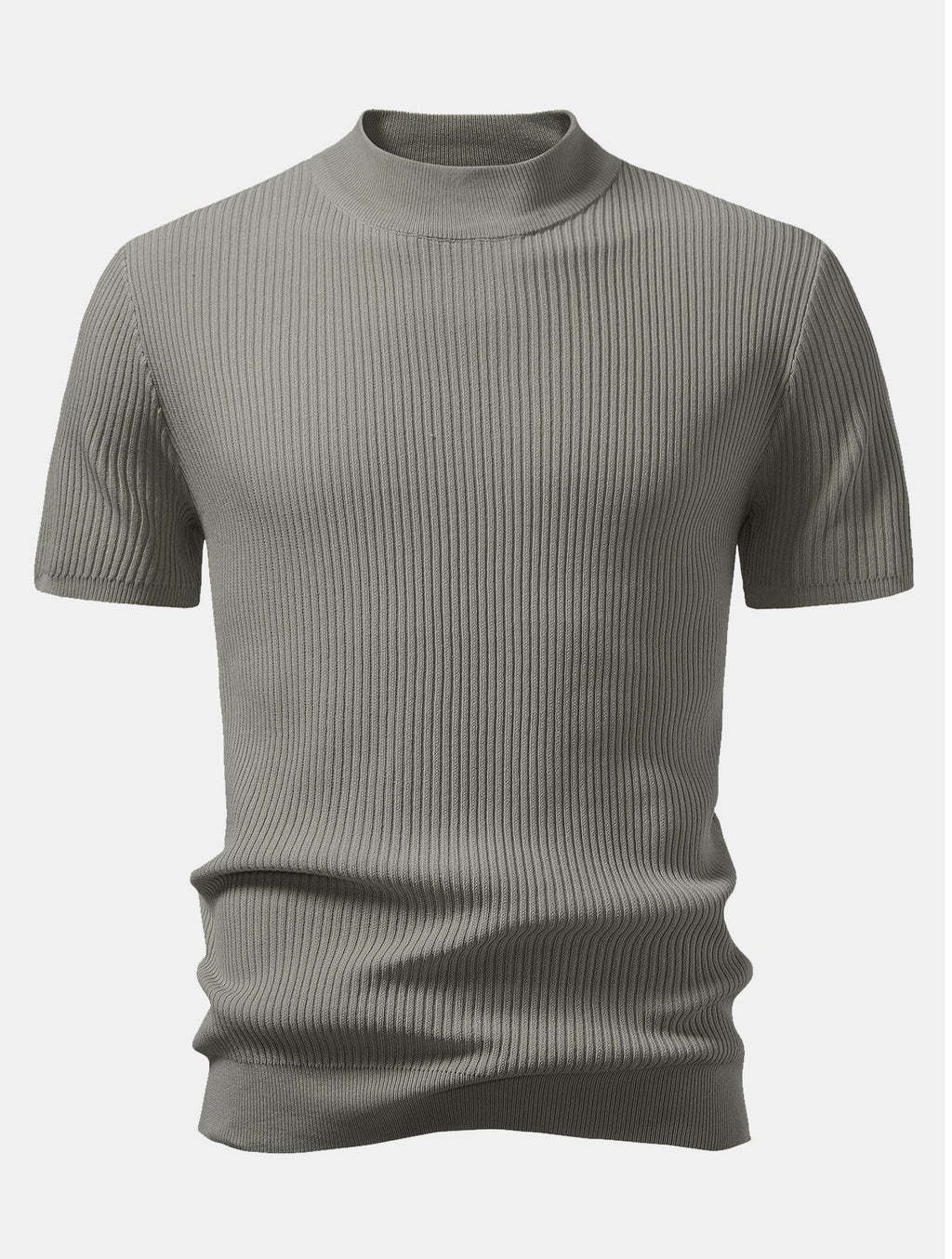 Ribbed Knit Mock Neck Tee Viscose Blend Regular Fit – Torbin