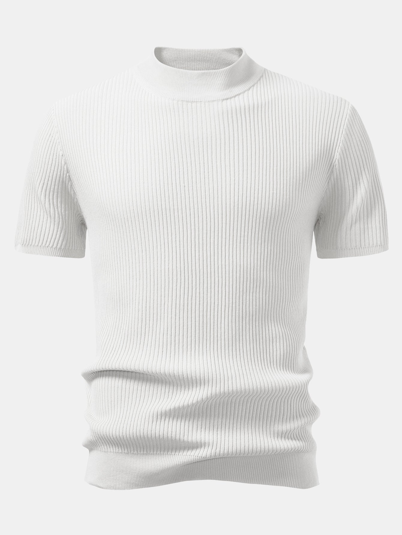 Ribbed Knit Mock Neck Tee Viscose Blend Regular Fit – Torbin