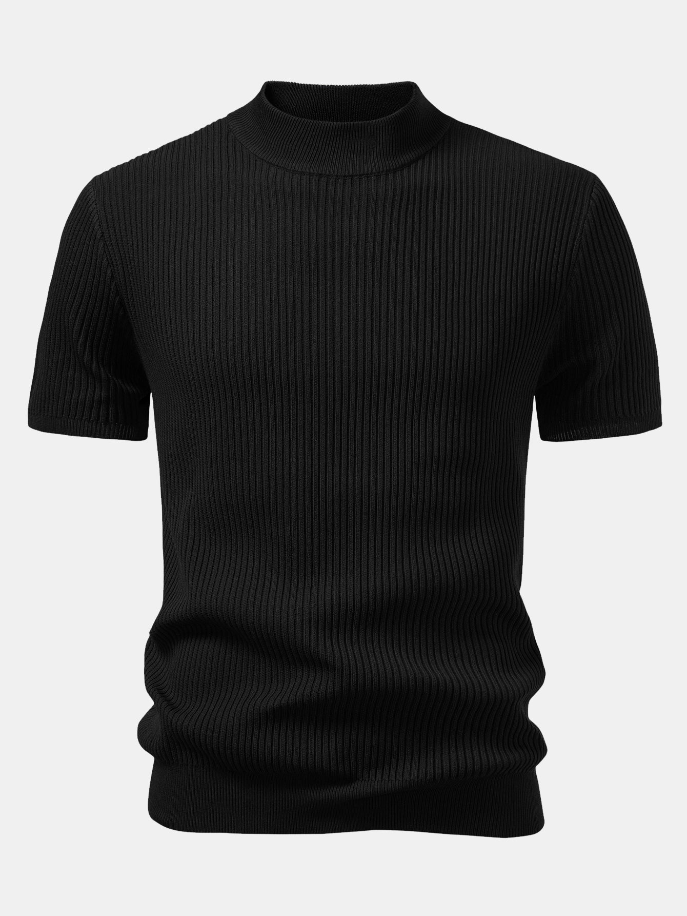 Ribbed Knit Mock Neck Tee Viscose Blend Regular Fit – Torbin