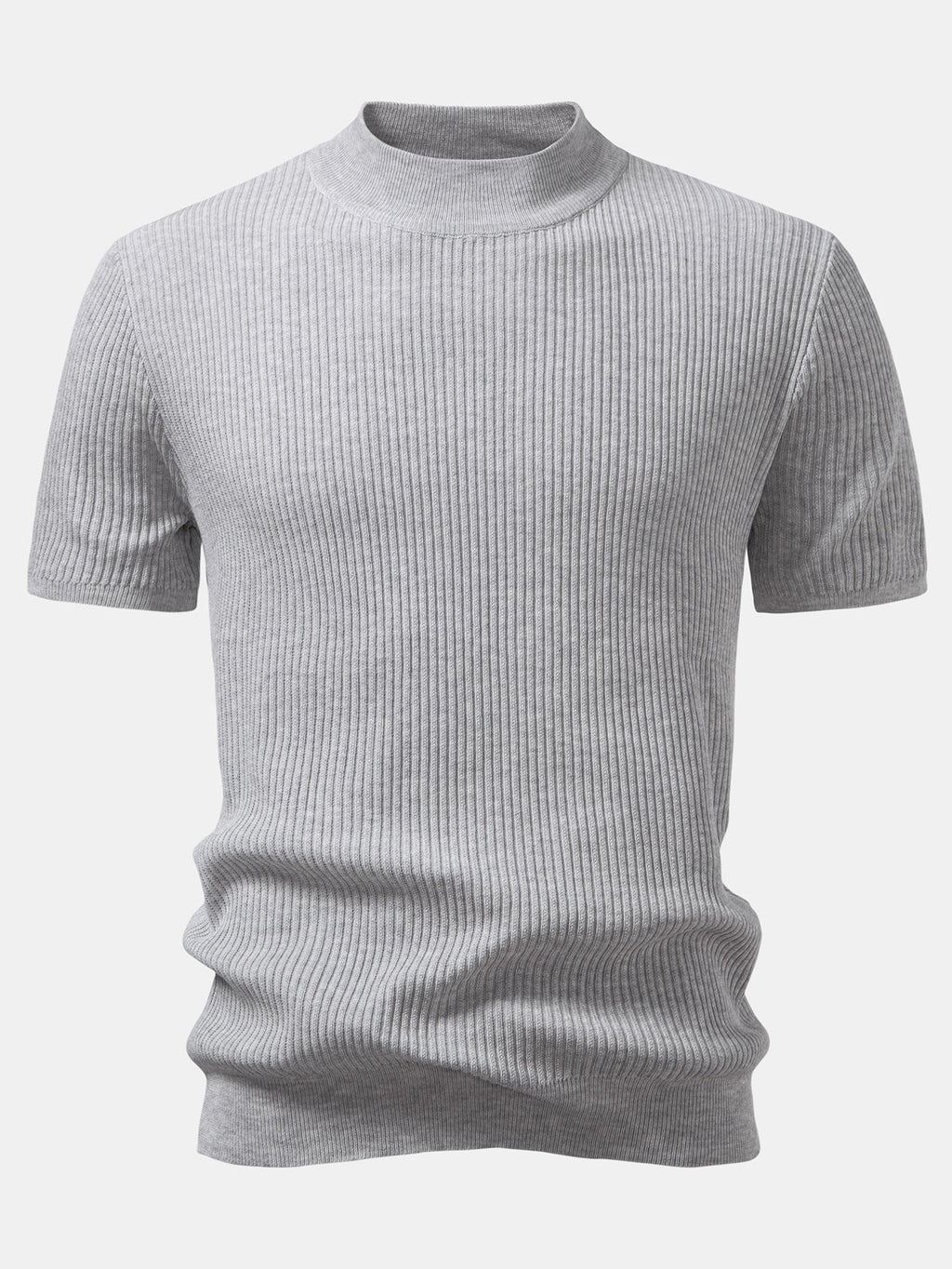 Ribbed Knit Mock Neck Tee Viscose Blend Regular Fit – Torbin