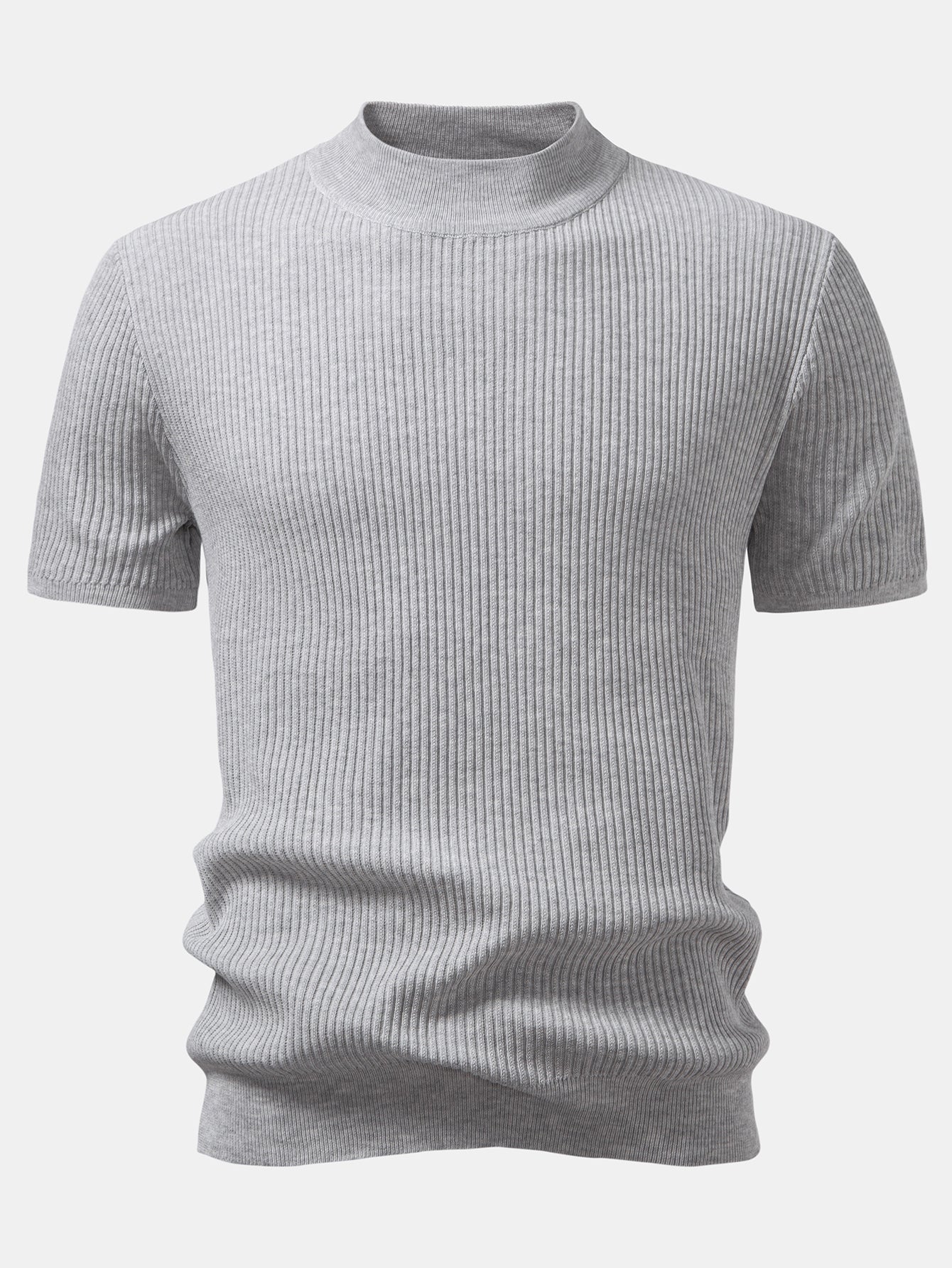 Ribbed Knit Mock Neck Tee Viscose Blend Regular Fit – Torbin