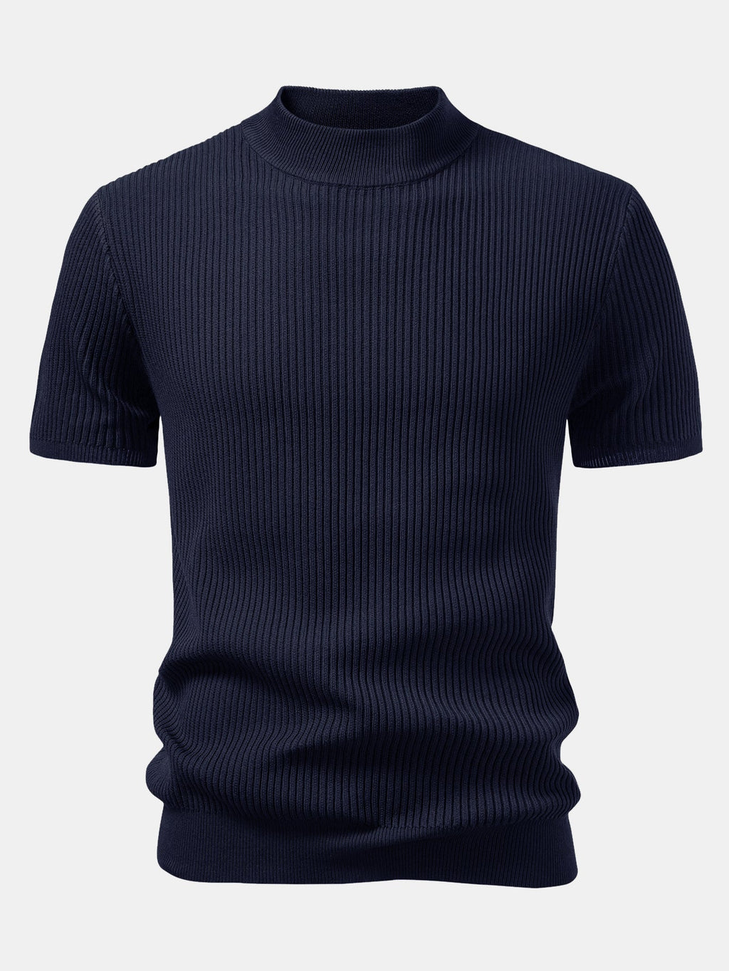 Ribbed Knit Mock Neck Tee Viscose Blend Regular Fit – Torbin