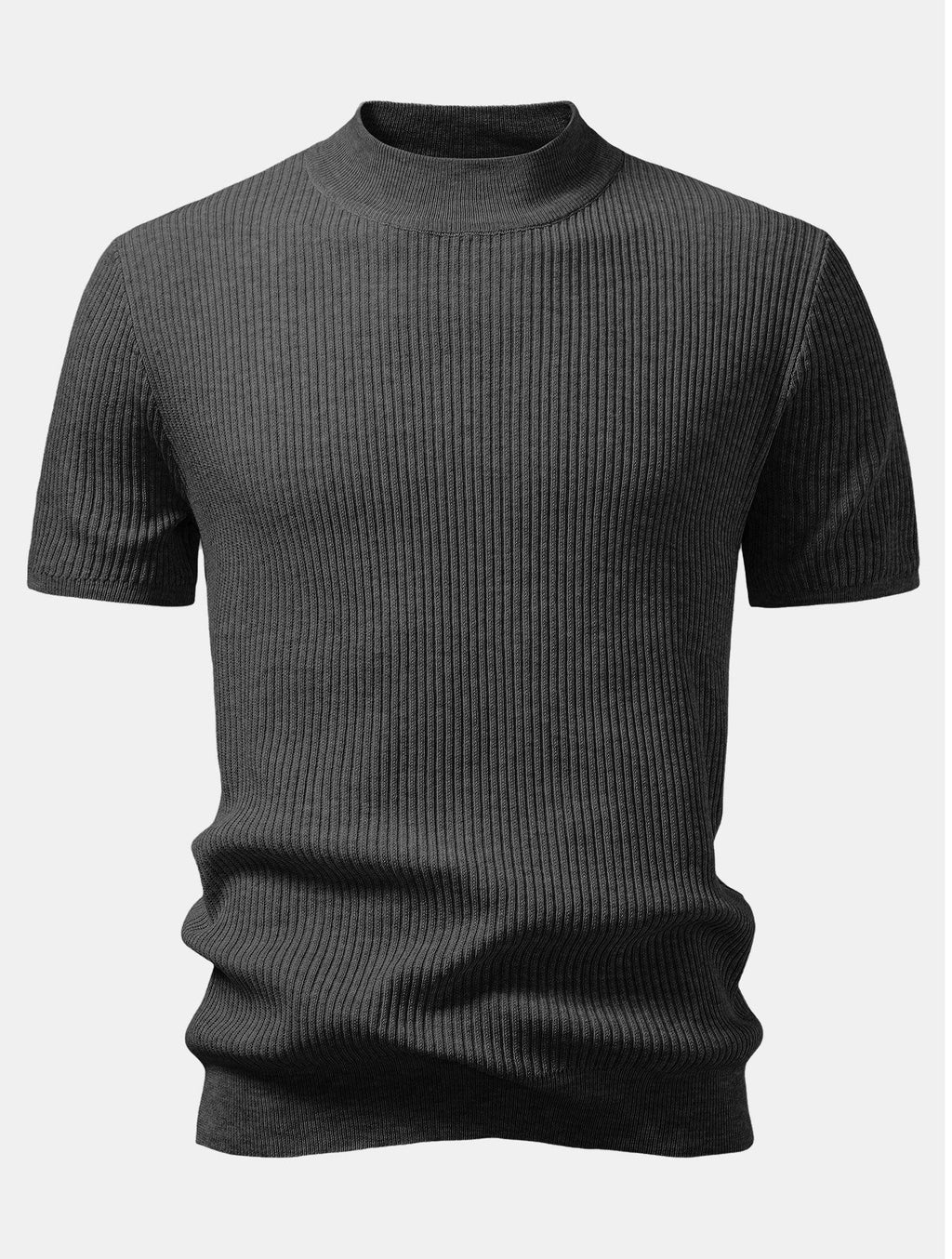 Ribbed Knit Mock Neck Tee Viscose Blend Regular Fit – Torbin