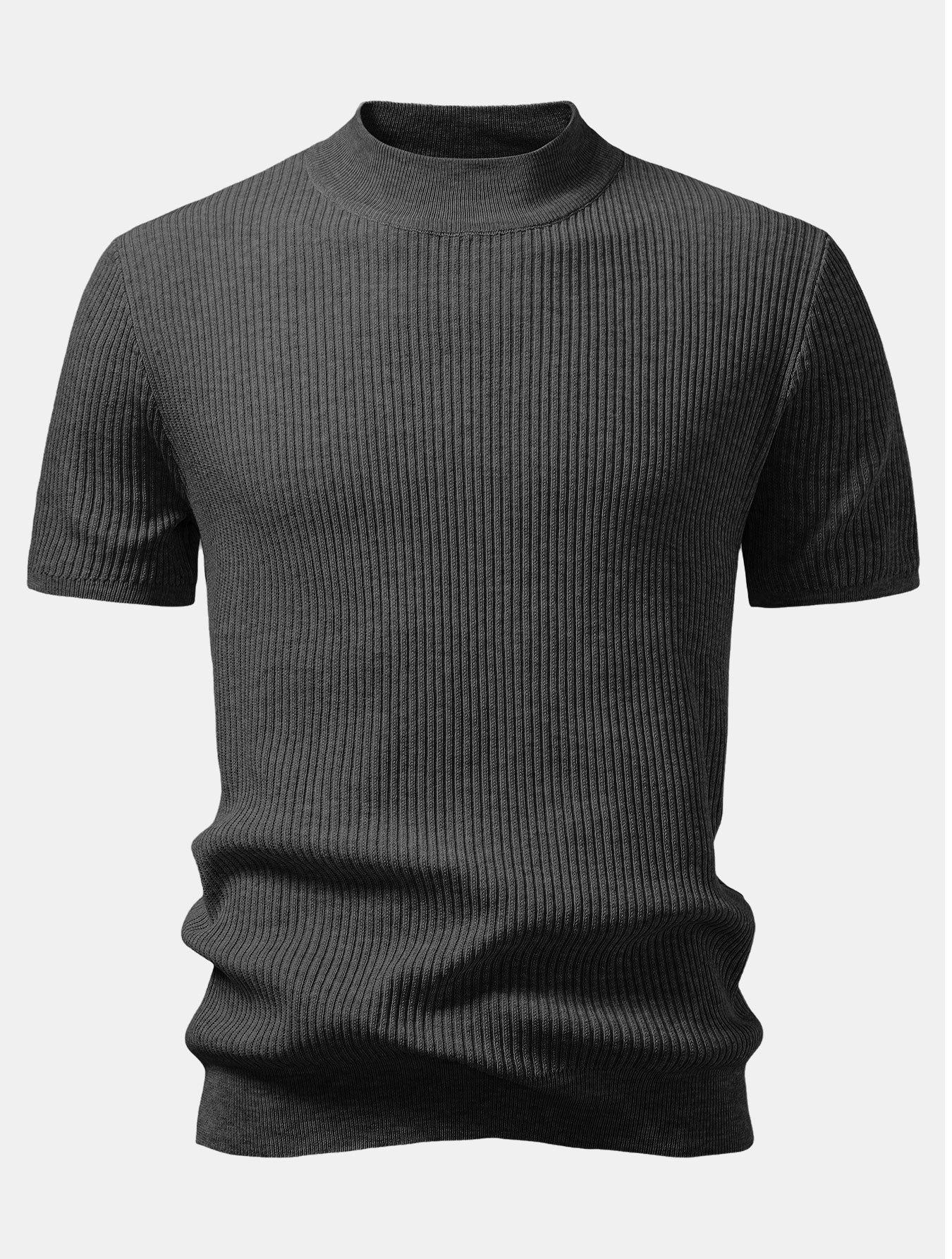 Ribbed Knit Mock Neck Tee Viscose Blend Regular Fit – Torbin