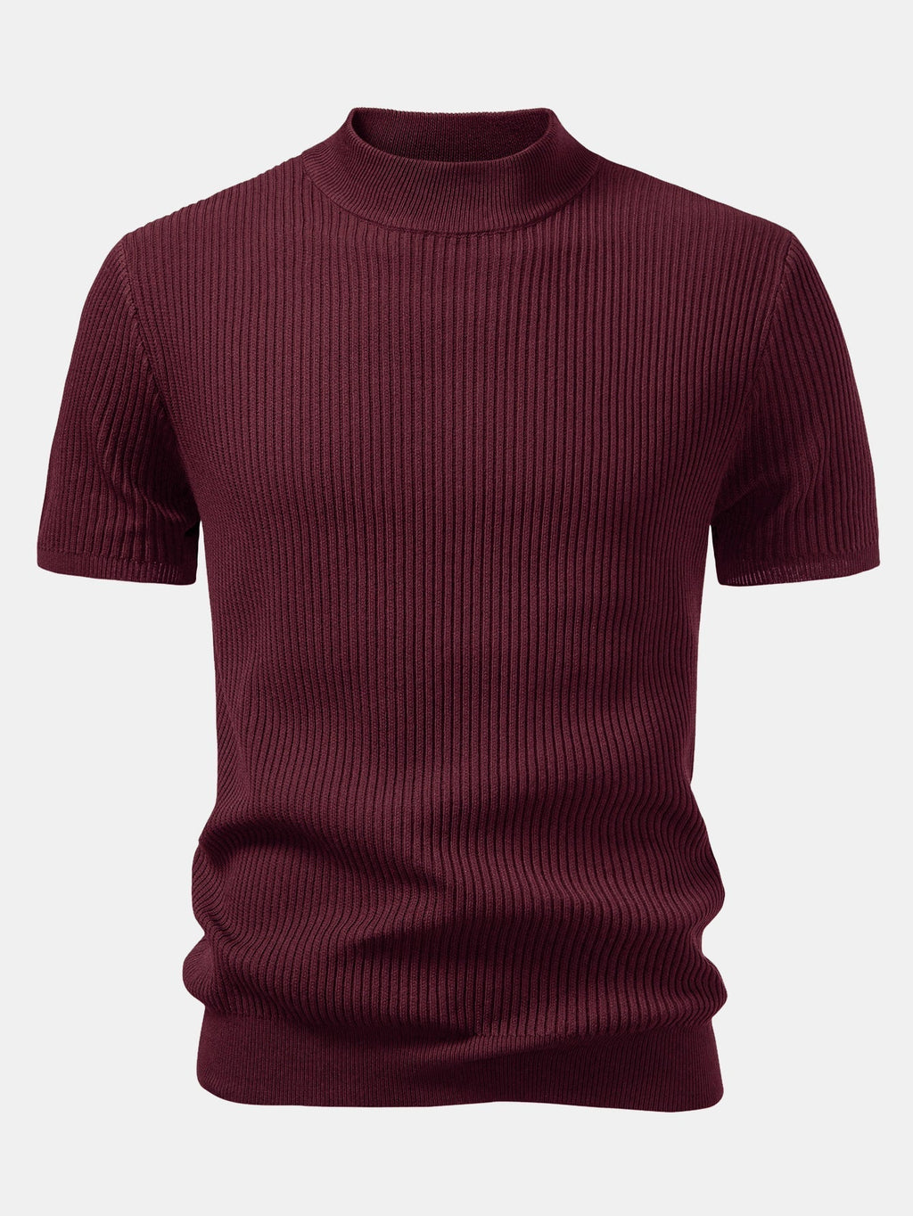 Ribbed Knit Mock Neck Tee Viscose Blend Regular Fit – Torbin