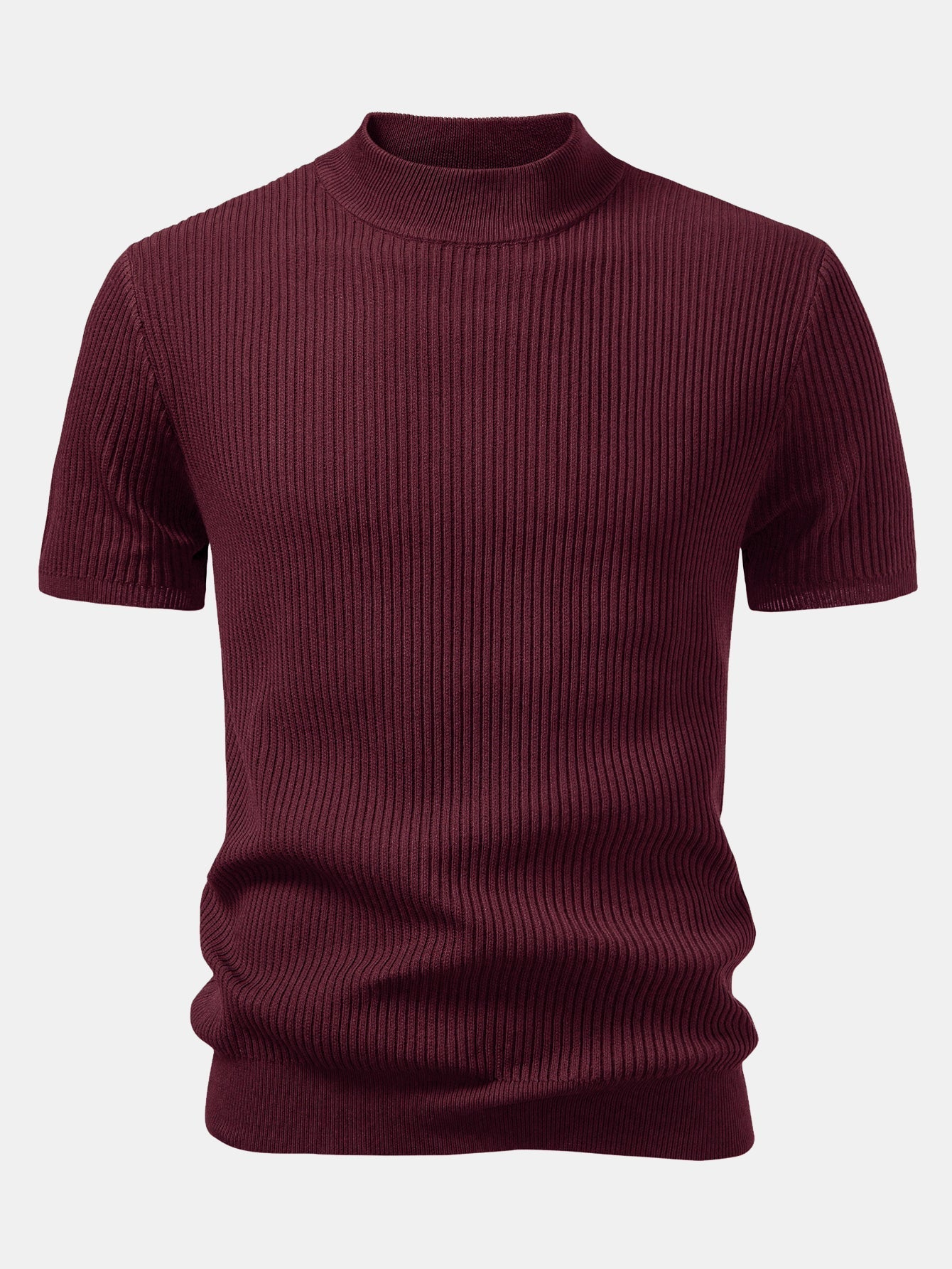Ribbed Knit Mock Neck Tee Viscose Blend Regular Fit – Torbin