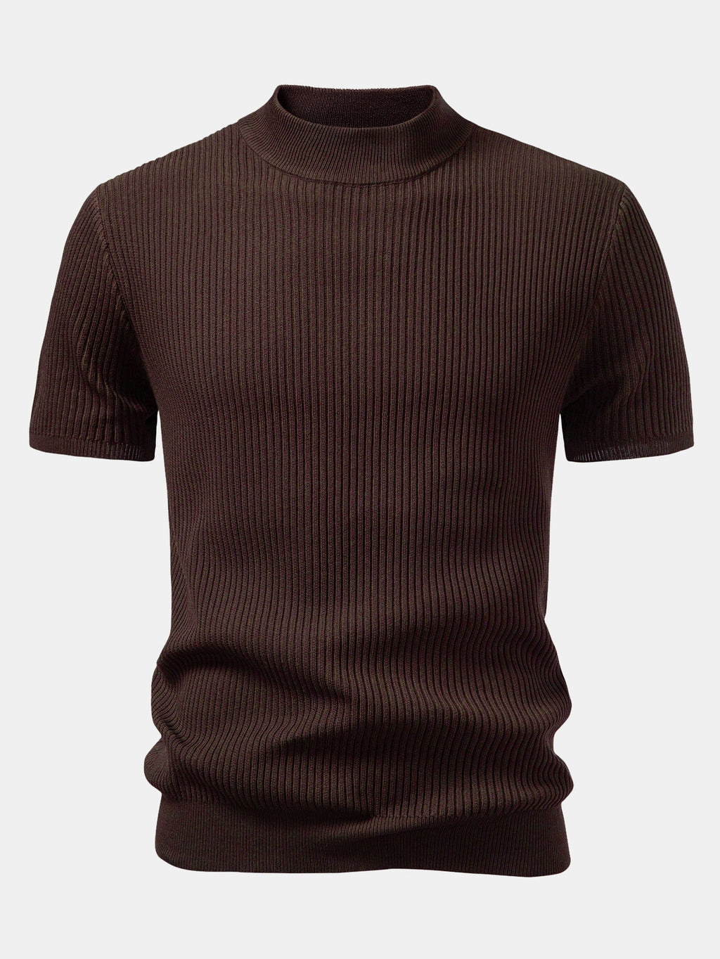 Ribbed Knit Mock Neck Tee Viscose Blend Regular Fit – Torbin