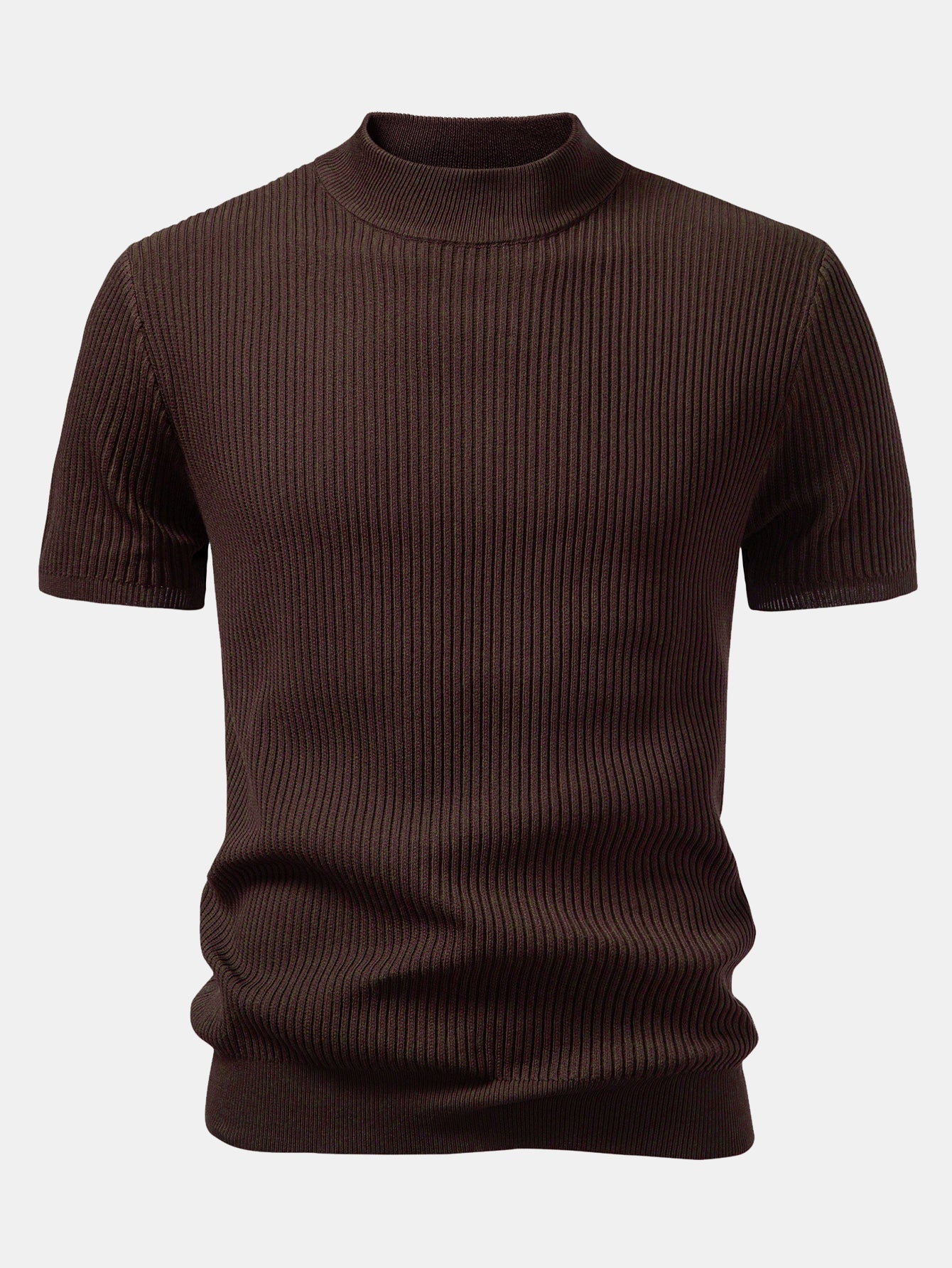 Ribbed Knit Mock Neck Tee Viscose Blend Regular Fit – Torbin