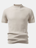 Ribbed Knit Mock Neck Tee Viscose Blend Regular Fit – Torbin