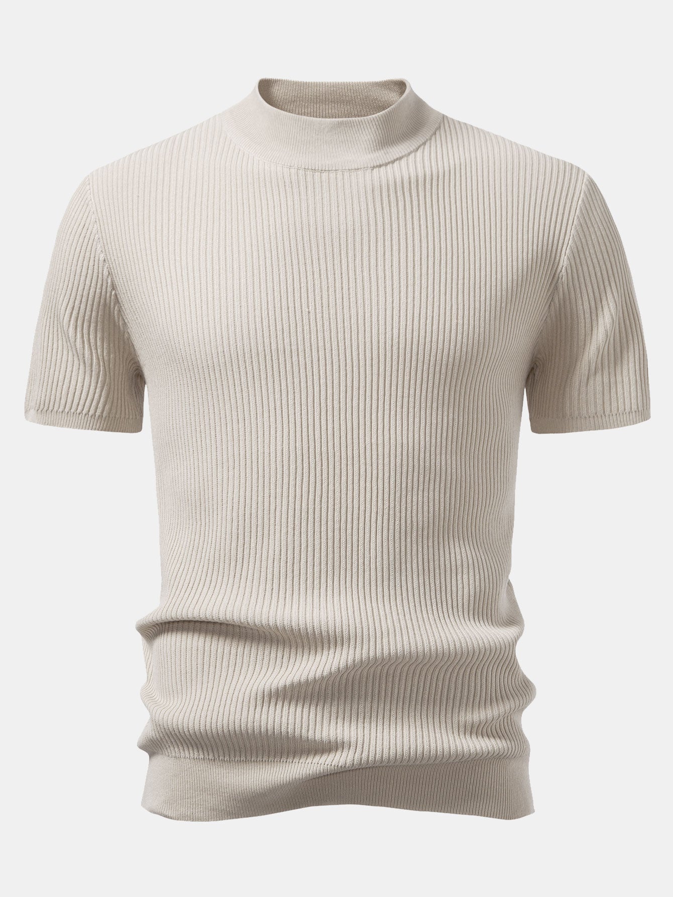 Ribbed Knit Mock Neck Tee Viscose Blend Regular Fit – Torbin