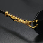 Rimless Polygon Sunglasses Alloy Frame Leopard Temple Detail – Voss