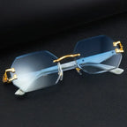 Rimless Polygon Sunglasses Alloy Frame Leopard Temple Detail – Voss