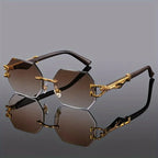 Rimless Polygon Sunglasses Alloy Frame Leopard Temple Detail – Voss