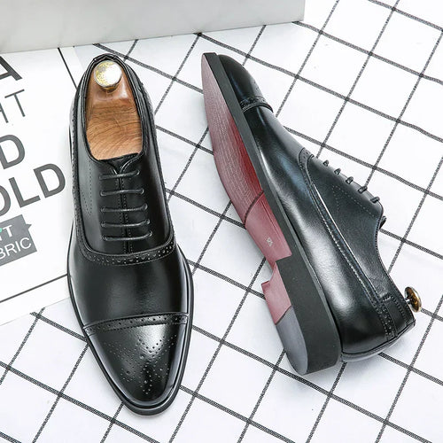 Perforated cap toe Oxford dress shoe in black – TARLANO